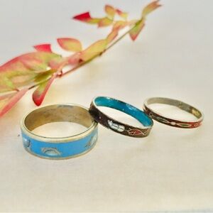 LP Vintage Bundle 3 Band Rings Enamel Mother of Pearl